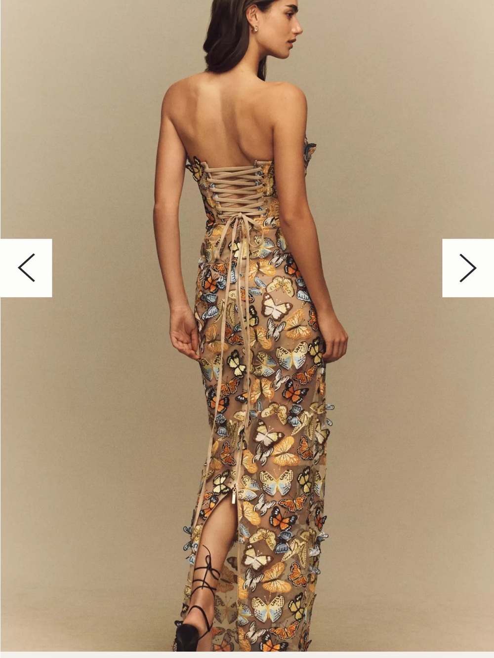 Strapless Butterfly Embroidered Mesh Gown in Gold - Picture 2 of 5